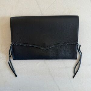 Rebecca Minkoff Black Leather Whipstitch Clutch Red Lined Envelope Bag